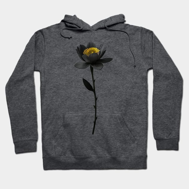 Black Flower with Yellow Center Hoodie by CursedContent